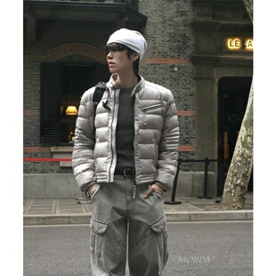 韩国代购东大门机车立领轻量羽绒棉服拉链短款夹克外套男b-JK5354