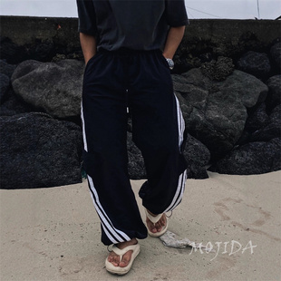 韓國(guó)男裝 PT3526 Weather尼龍輕薄條紋拼接闊腿束腳運(yùn)動(dòng)休閑褲 代購(gòu)