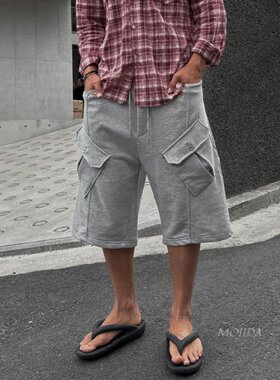 韩国东大门男装代购高品斜纹工装卫衣百慕大短裤休闲短裤男PT4469
