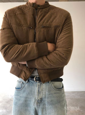 韩国东大门男装代购拼色翻领飞行员飞行员棉服复古夹克外套JK4594