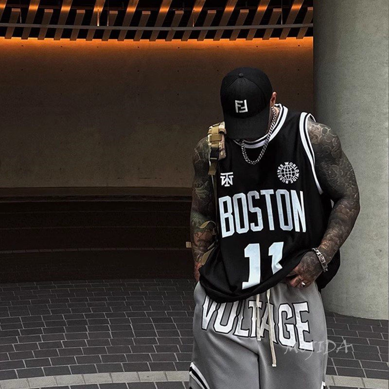 魔吉达韩国男装背心运动字母数字印花boston篮球衣汗衫宽松TS4062