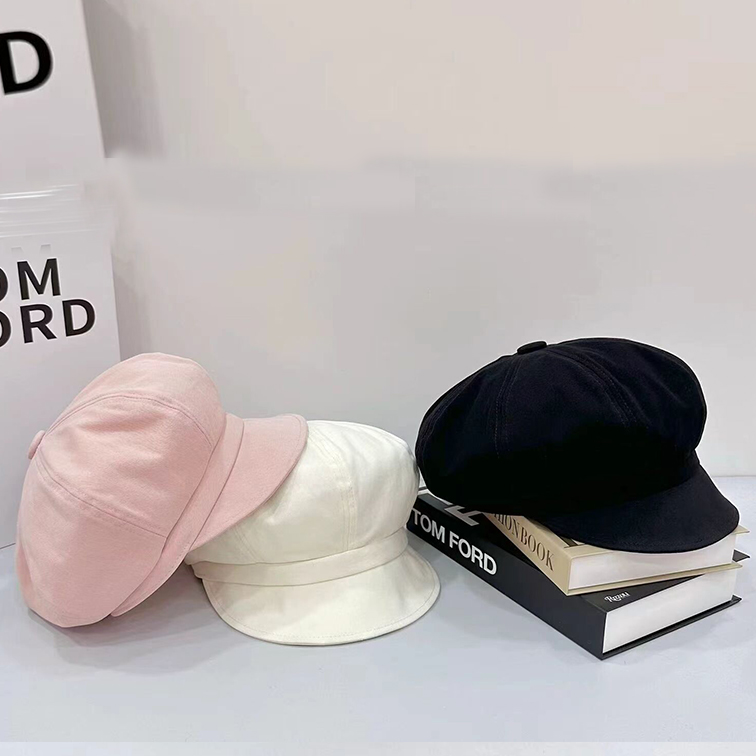 韩系光版拼接网红甜美可爱棉麻休闲时尚百搭出游八角帽画家帽女潮