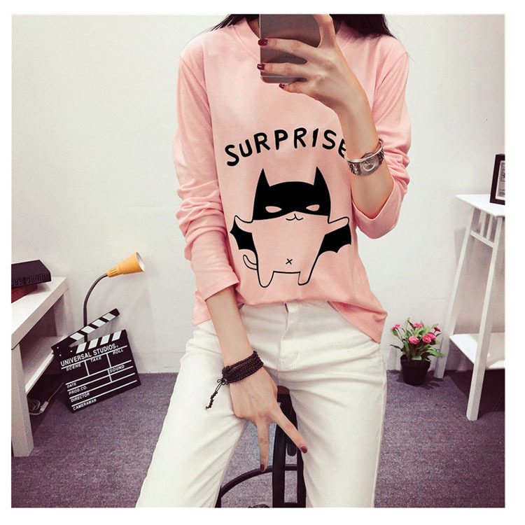 2019春季字母T恤女 長袖韓版上衣蝙蝠印花百搭修身女生打底衫在類目 女裝/女士精品, T恤中 - 來自Buy2taobao.com提供專業的淘寶代購服務