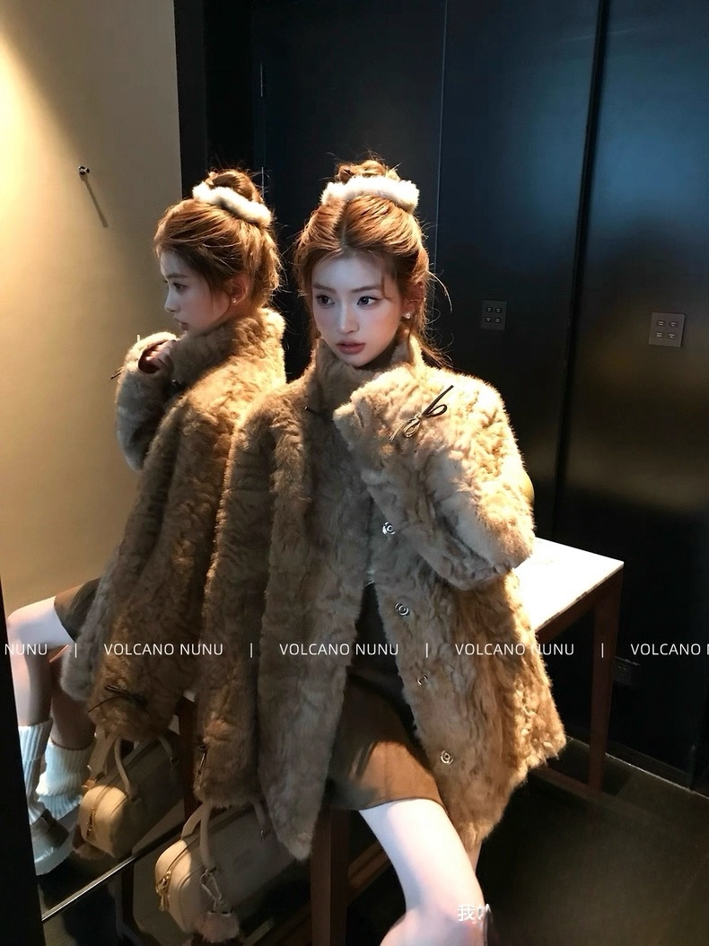 月影少女2.0原版1:1羊羔毛外套女长款皮毛一体加厚仿皮草毛毛大衣