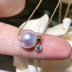 日本海水akoya天女路路通镜面正圆18k金钻石吊坠项链圆形颈链锁骨