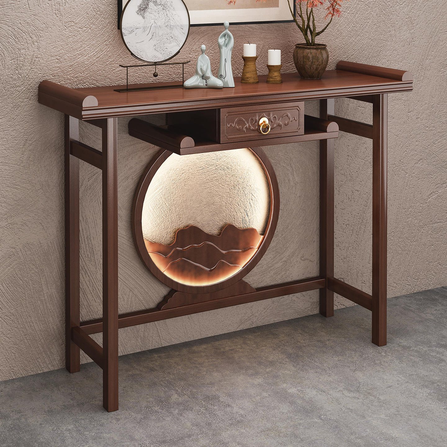 新中式入户玄关桌供桌