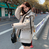 米灰色新国标90绒工装羽绒服女冬季2025新款时尚设计感派克服外套，女装羽绒服，2D073