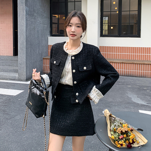 黑色亮片小香风套装女春2025新款轻奢气质高级感爆款套装裙两件套图片