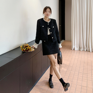黑色亮片小香风套装女春2025新款轻奢气质高级感爆款套装裙两件套图片