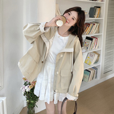 现货连帽风衣条纹拼接外套2D073-6628-P155-K228，女装风衣，2D073