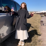 复古格纹内里连帽双面呢大衣女2025冬季慵懒风气质单排扣呢子外套，女装毛呢外套，2D073