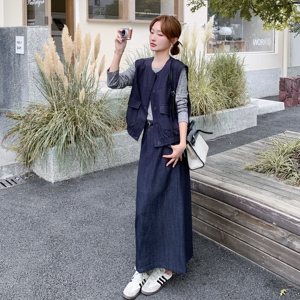 休闲工装马甲T恤半身裙套装女春秋2025新款盐甜系穿搭减龄三件套图片