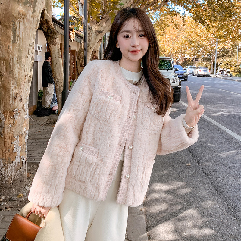 粉色小香风羽绒服女2025冬季新款高级感超好看小个子保暖加厚外套图片