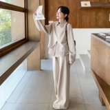 松弛风通勤风裤子长袖春秋外穿阔腿裤休闲风时尚套装气质直筒百搭，女装套装/套裙，2D073