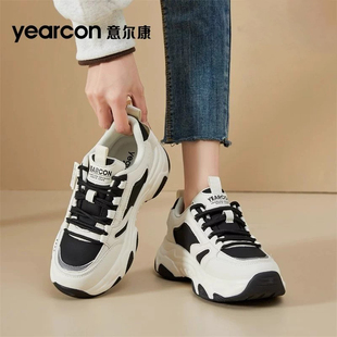 意尔康女鞋2026新款春秋冬季加绒爆款百搭厚底增高运动休闲老爹鞋
