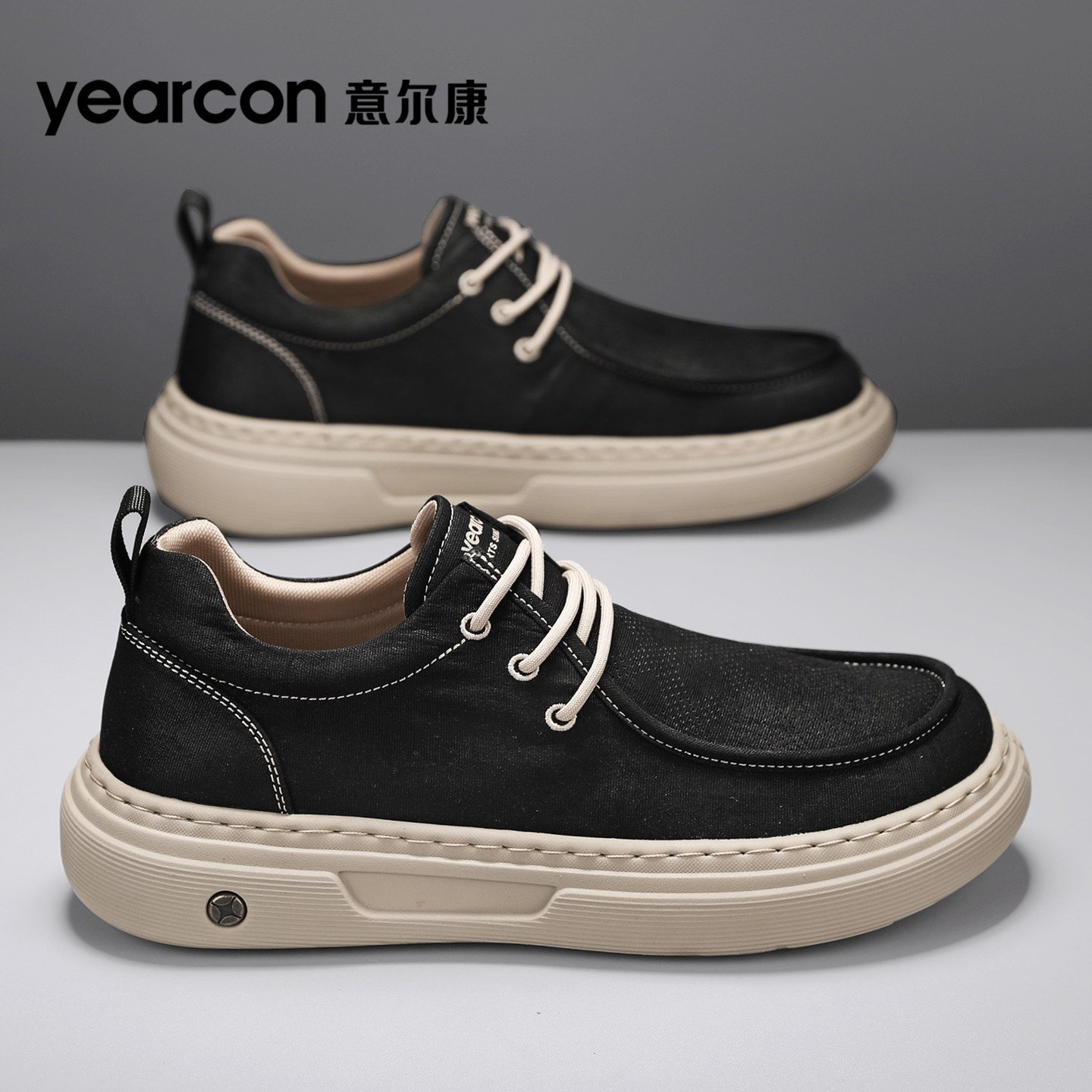 意尔康帆布鞋男2026新款夏季透气薄款爸爸男士一脚蹬休闲板鞋黑色