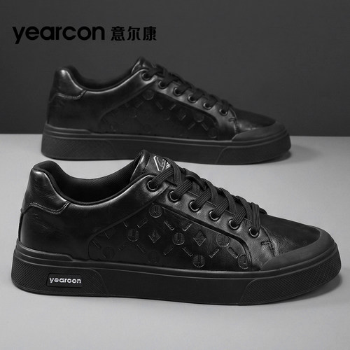 意尔康板鞋男款黑色鞋子