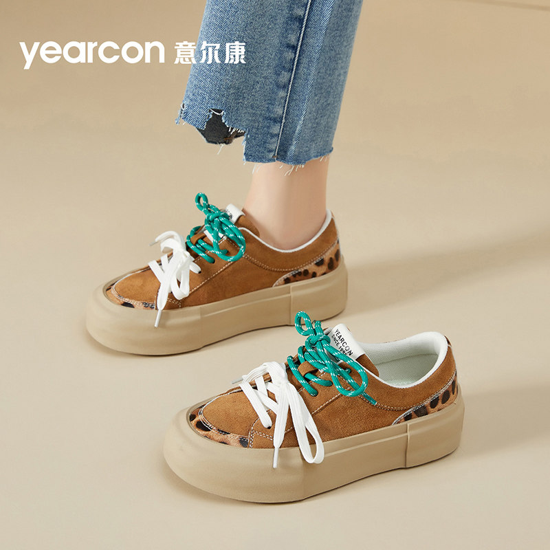 意尔康板鞋女鞋2025夏季透气轻便面包鞋配裙子单鞋厚底休闲运动鞋
