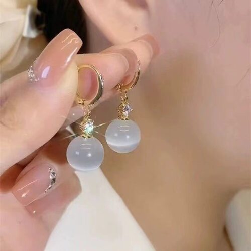 猫眼石耳扣耳环女高级感气质耳坠小巧精致百搭耳饰