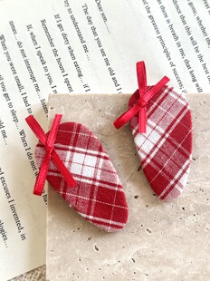 红色椭圆格纹发夹双轨虞书欣姜暮同款bb夹甜美百搭刘海夹侧边夹