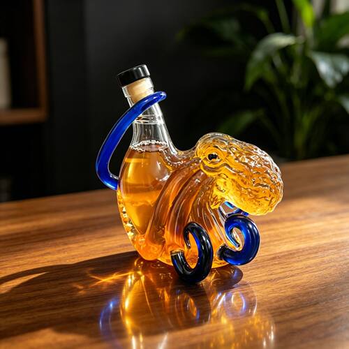 跨境章鱼威士忌酒瓶八爪鱼泡酒瓶高硼硅酒瓶摆件威士忌章鱼酒瓶