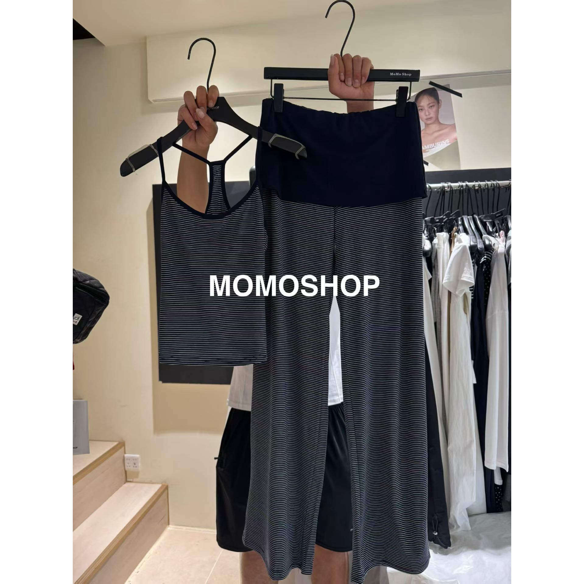 美式复古条纹修身吊带背心套装女2026夏季抽绳休闲百搭长裤