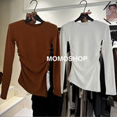 加绒辣妹不规则下摆设计感T恤上衣打底衫 025冬季 新款 女