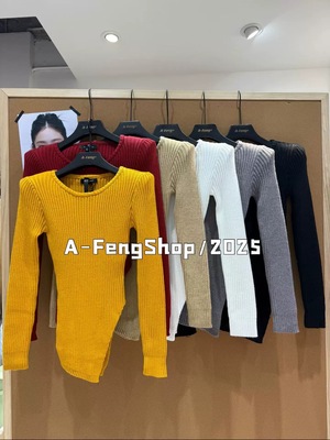 2025冬新款时尚气质百搭显瘦圆领长袖针织衫不规则下摆打底衫女