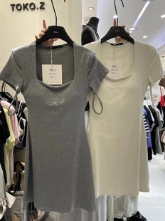 韩版 短袖 新款 包臀裙女小众设计感露腰女潮2024夏季 连衣裙