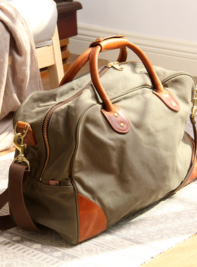 真皮旅行包男大容量帆布行旅袋休闲行李包单肩包牛皮出差手提背包