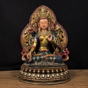 古玩杂项回流黄铜彩绘西藏传七眼白度母长22.5宽16高31.5重2515克