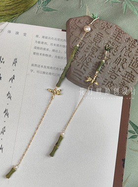 节节高丨新中式耳饰玉石耳环竹节s925银耳钉古典旗袍耳饰复古
