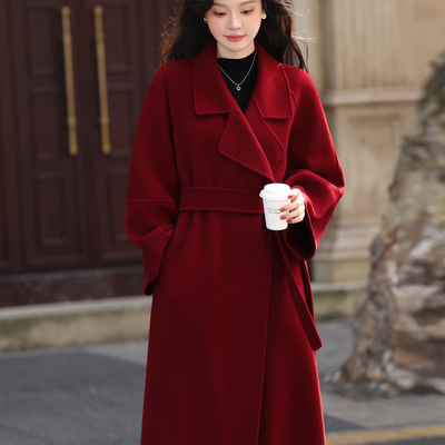 【小二推荐】酒红色秋冬女士大衣