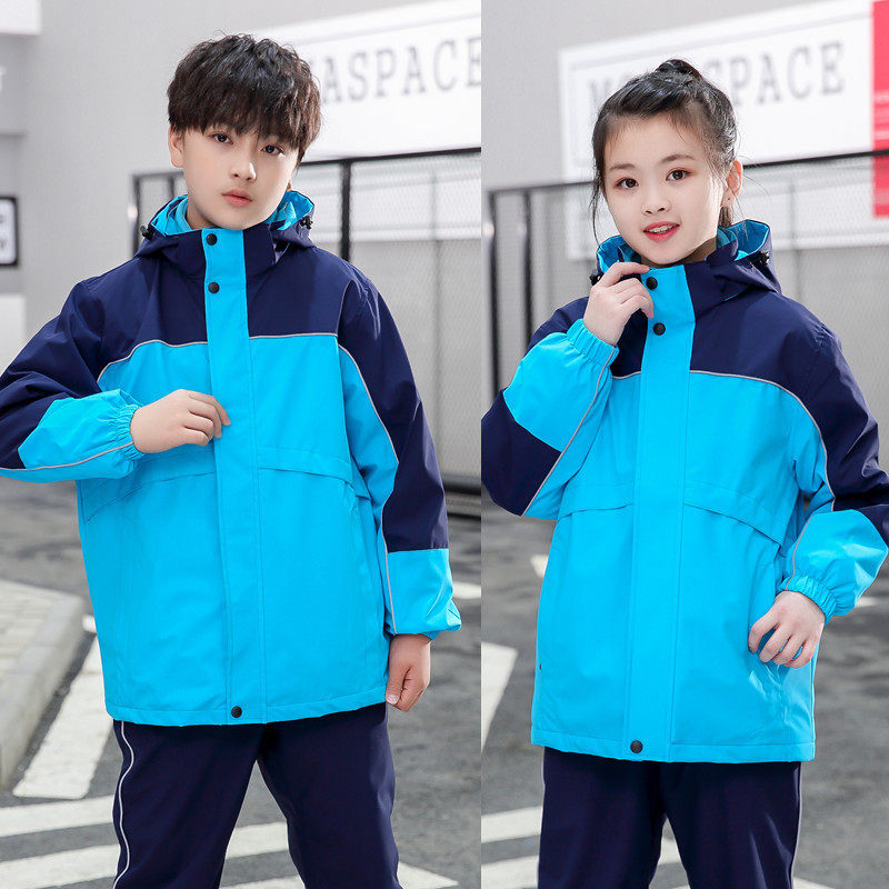 户外儿童校服班服两件套冲锋衣裤三合一加绒加厚防水中小学生外套