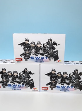 沃马积木corps特警战玩具男孩益智力拼装队小人拼插军事警察人仔