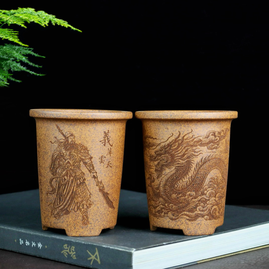 特价精品柴烧紫砂花盆小兰花多肉菖蒲云竹金弹子圆签筒盆桌面绿植