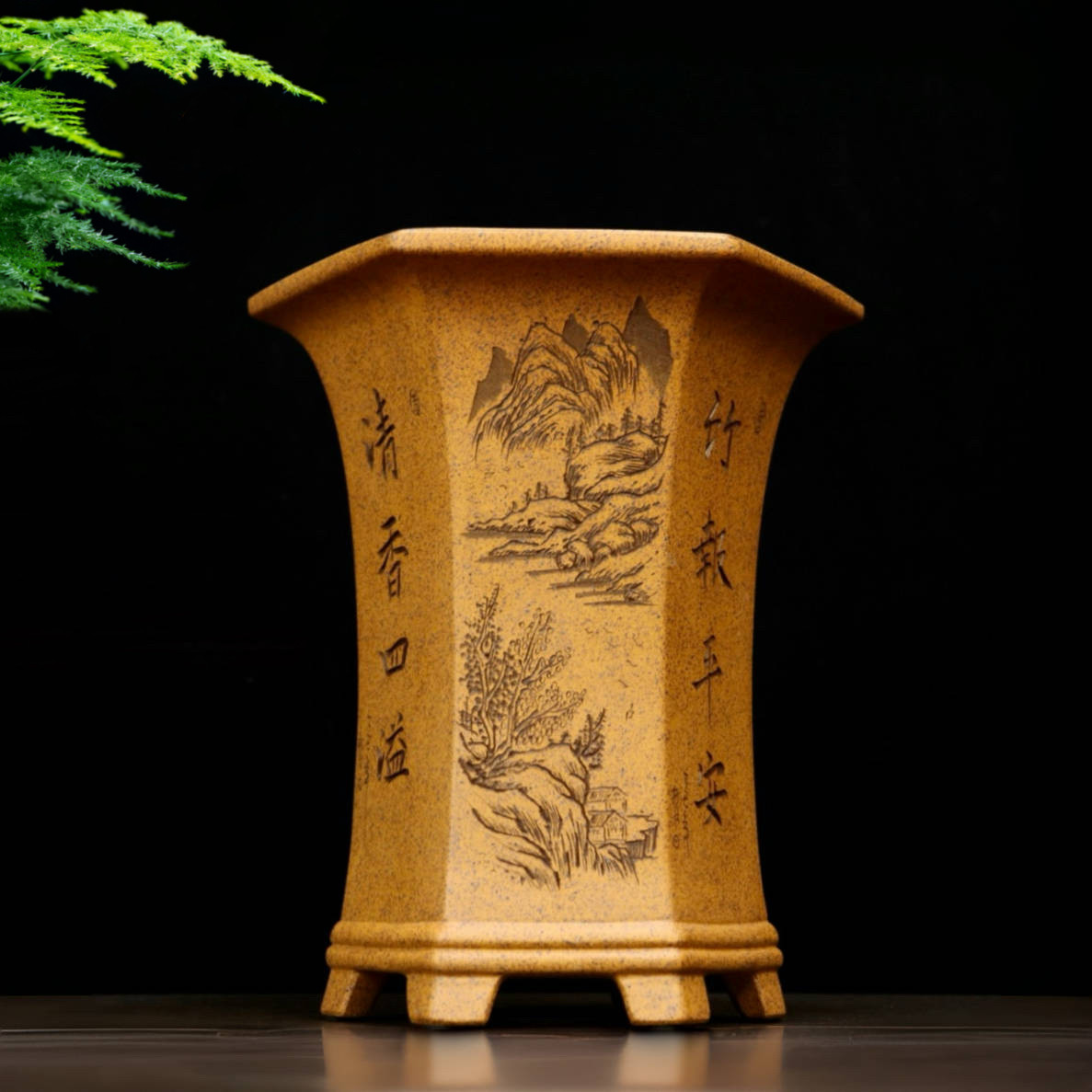 高端精品柴烧紫砂花盆六方形兰花专用盆景盆手工春兰建兰草桌面盆