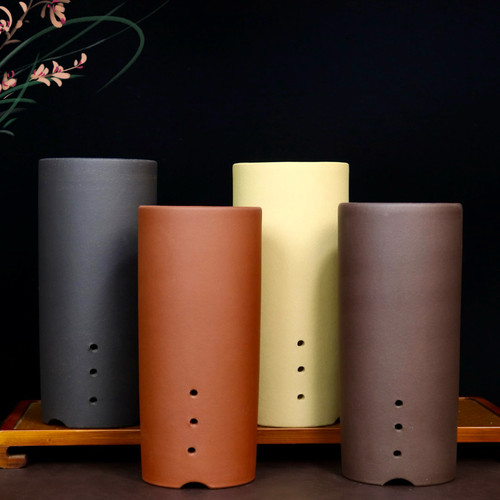 特价签筒紫砂花盆兰花专用圆形高签筒透气盆景盆多肉云竹悬崖清仓