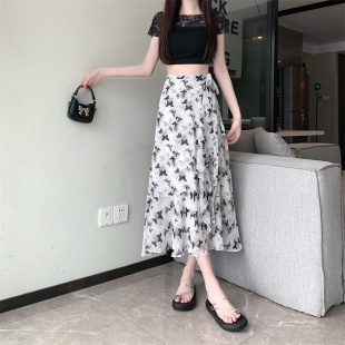 百搭荷叶边印花雪纺半身裙包臀沙滩裙一片式 系带围裙