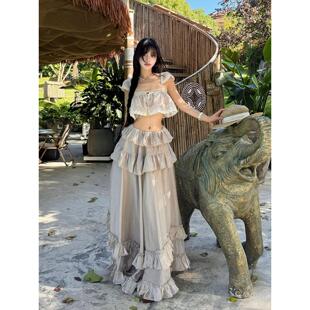 泰国巴厘岛旅行穿搭裙子甜妹套装半身长裙a字裙两件套绝美海岛裙