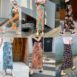 度假旅游风沙滩半身裙一片式 围裙绑带防晒包臀碎花裙百搭