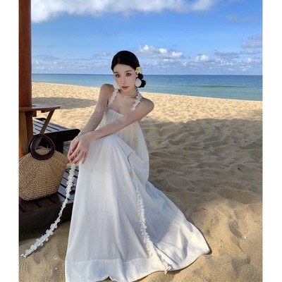 无袖搭脖海边挂裙女连衣裙穿沙滩度假巴厘岛长款露背旅行泰国三亚