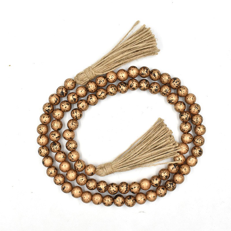 复古金色带黑点木珠麻绳流苏串珠 DIY饰品配件家居装饰挂件