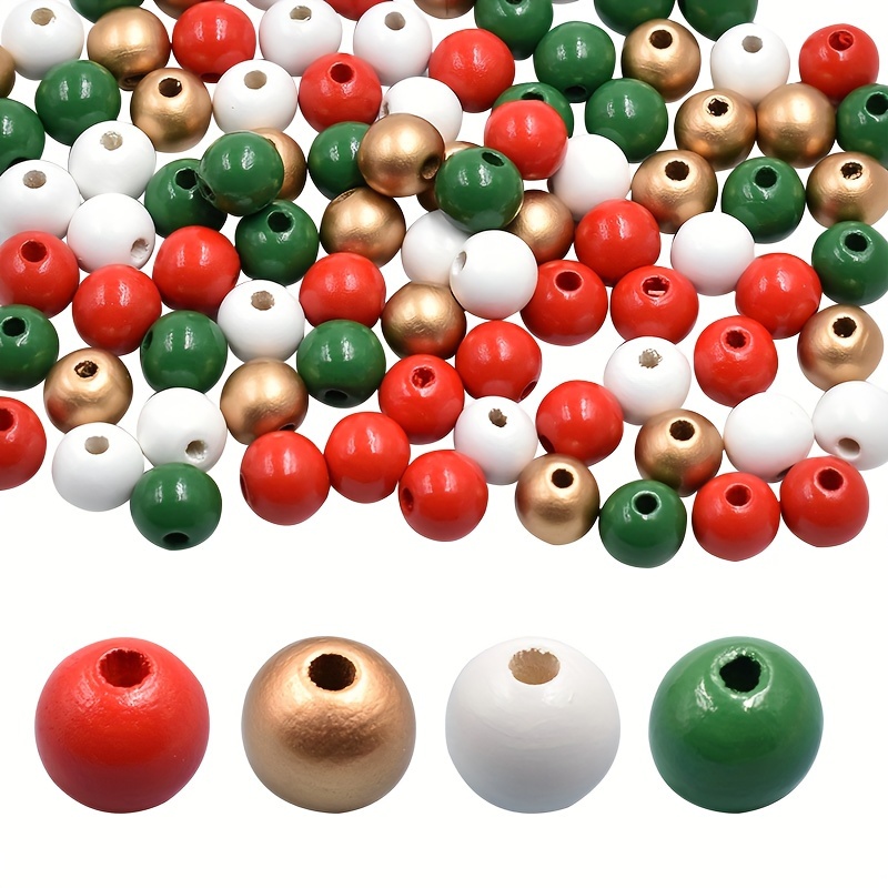 2024圣诞红绿经典款木珠套装 圣诞节白金木珠 散珠带麻绳配件