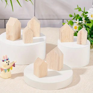 饰摆件 创意木头diy儿童彩绘玩具松木白胚木屋木质房子家居装