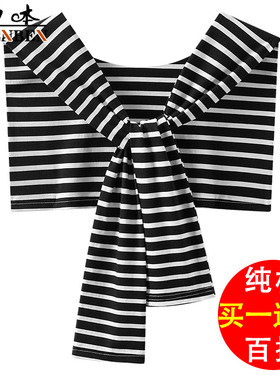 女士条纹格子披肩假领子