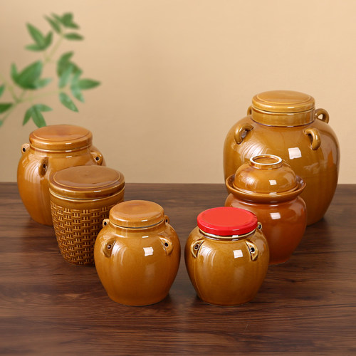 大众家用商用复古纯色密封罐土陶