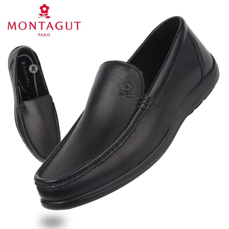 梦特娇男鞋商务休闲一脚蹬皮鞋男夏季透气软皮平底轻便鞋子乐福鞋