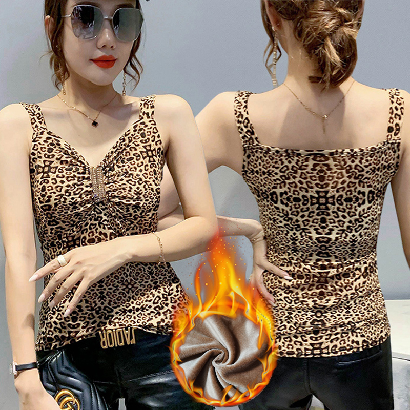 背心吊带女内搭网纱2021秋冬新款时尚加绒洋气小衫ins无袖v领上衣