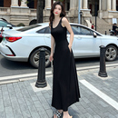 显瘦黑色吊带连衣裙女2025春夏赫本小黑裙修身 法式 垂感背心长裙子